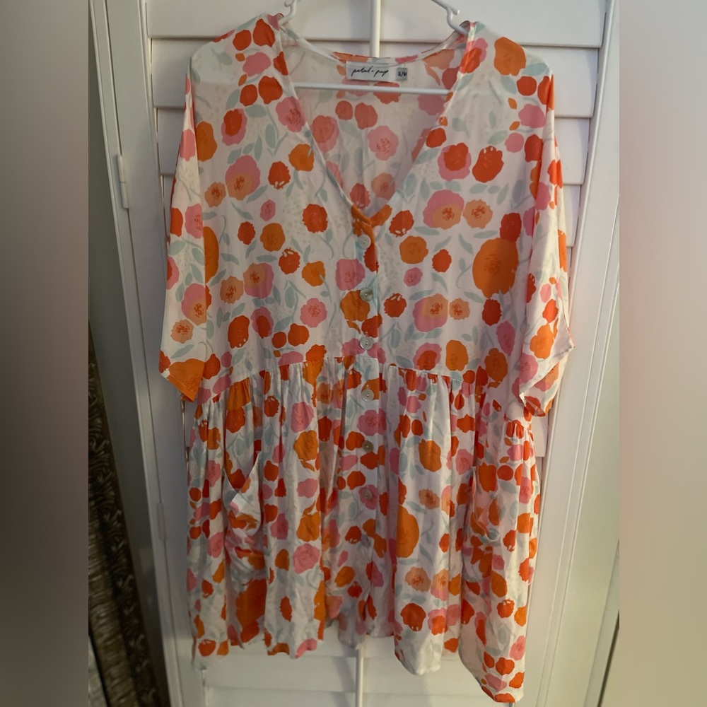 Petal & Pup Floral Print Mini Dress With Pockets S/M NWOT